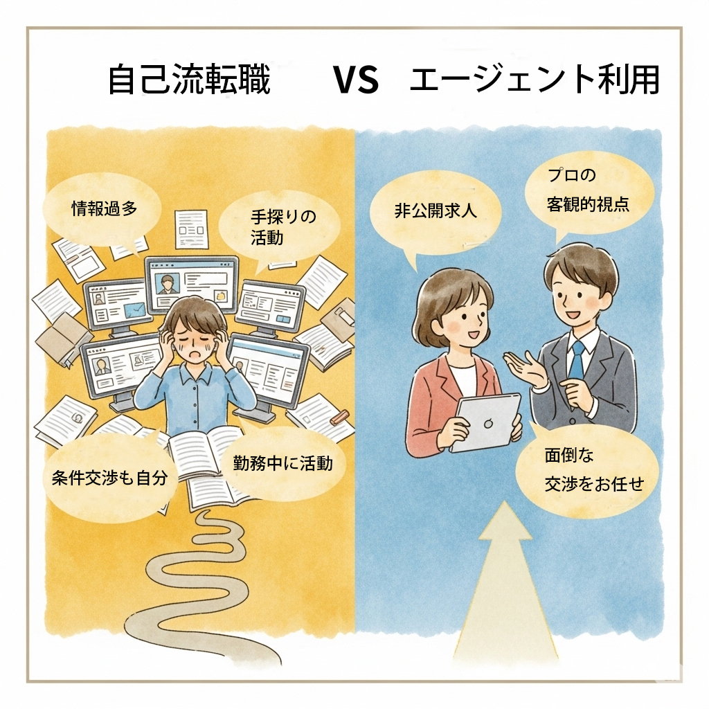 自己流転職とエージェント利用の比較表